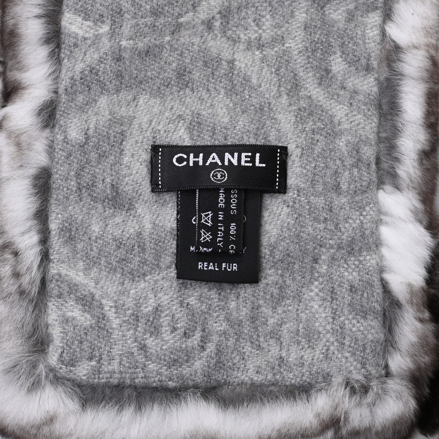 Chanel Cashmere Rabbit Fur CC Scarf Brown White 4 of 4