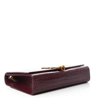 Saint Laurent Calfskin Crocodile Embossed Medium Classic Monogram Kate Tassel Satchel Dark Red 4 of 13