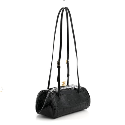 Chanel Calfskin Crocodile Embossed Pretty CC Clutch With Strap Black 3 of 11