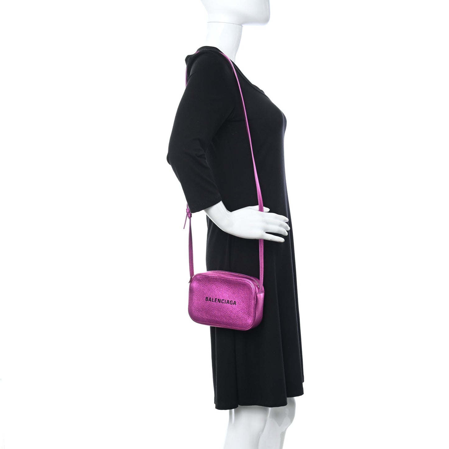 Metallic Goatskin Logo XS Everyday Camera Bag Rose Fuchsia Black