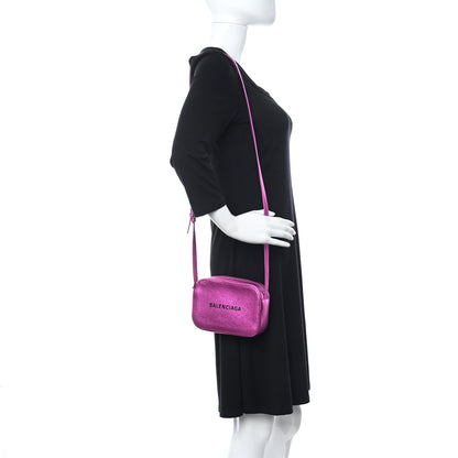 Balenciaga Metallic Goatskin Logo XS Everyday Camera Bag Rose Fuchsia Black 3 of 11