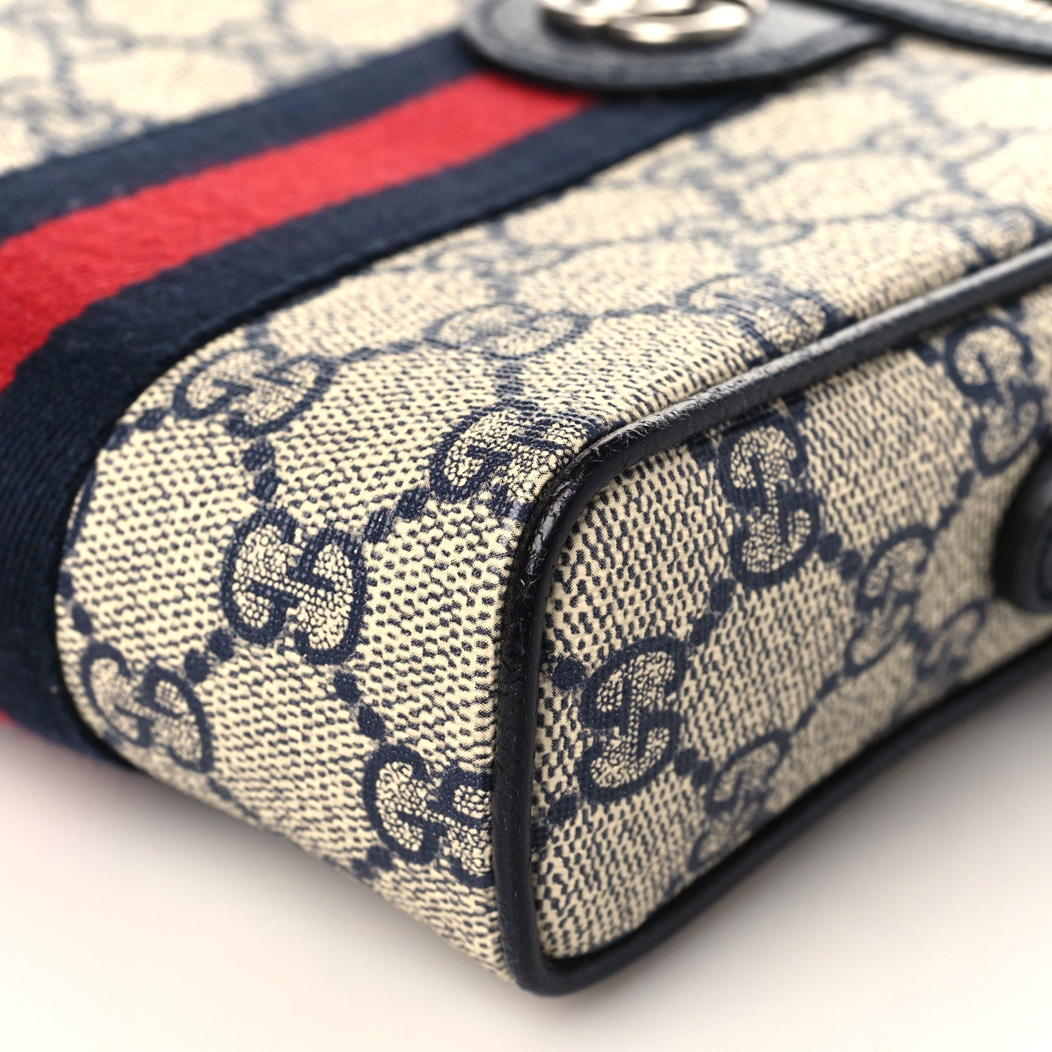 Gucci GG Supreme Monogram Textured Calfskin Web Mini Ophidia Messenger Beige Blue 9 of 9