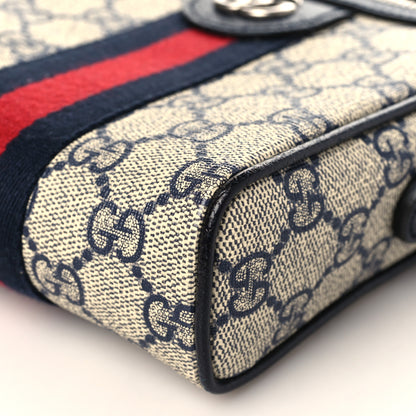 Gucci GG Supreme Monogram Textured Calfskin Web Mini Ophidia Messenger Beige Blue 9 of 9