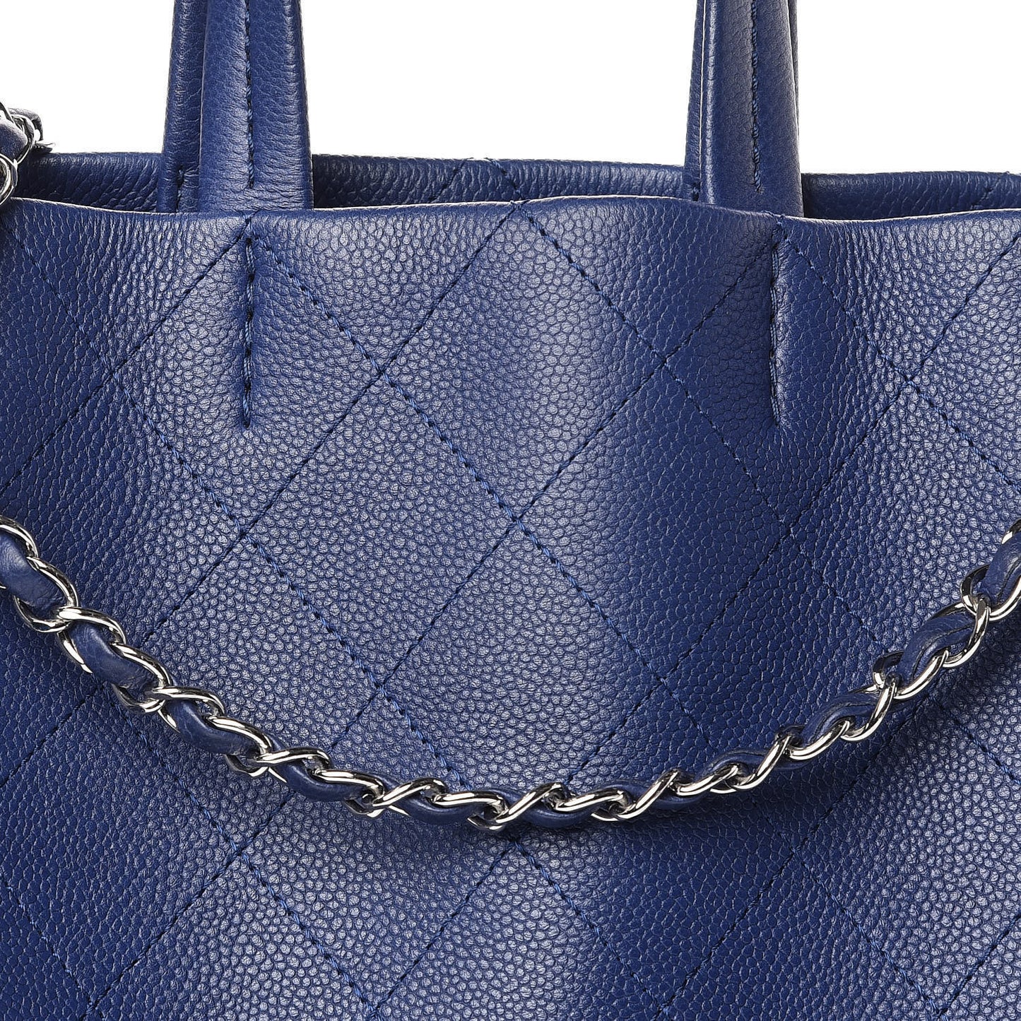 Grained Calfskin Small CC Pocket Tote Blue