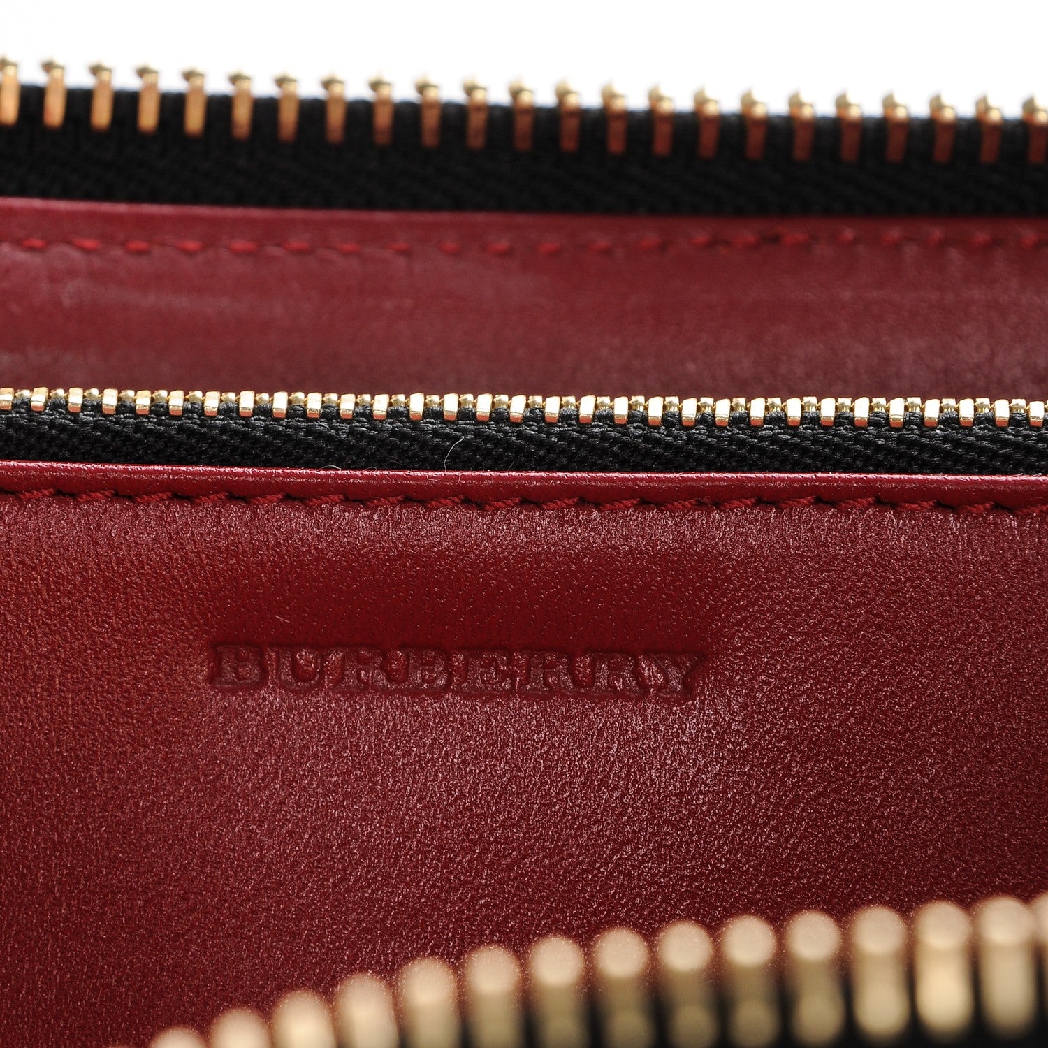 Burberry Grainy Calfskin Check Embossed Elmore Zip Around Wallet Red 6 of 8