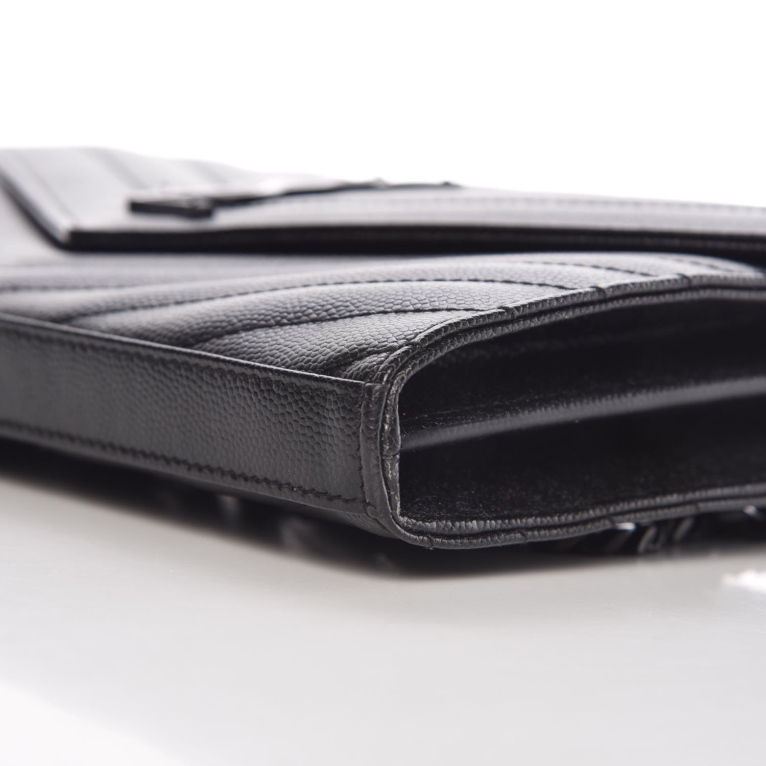 Saint Laurent Grain De Poudre Matelasse Chevron Monogram Chain Wallet Black 11 of 11