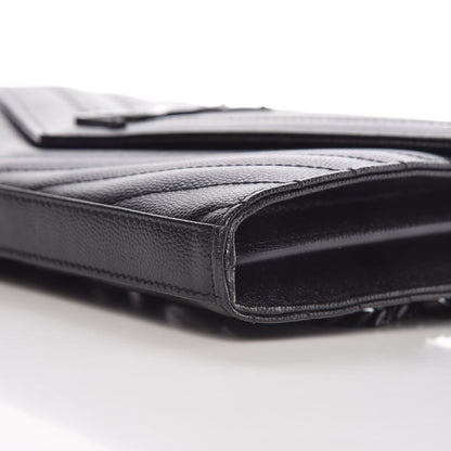 Saint Laurent Grain De Poudre Matelasse Chevron Monogram Chain Wallet Black 11 of 11