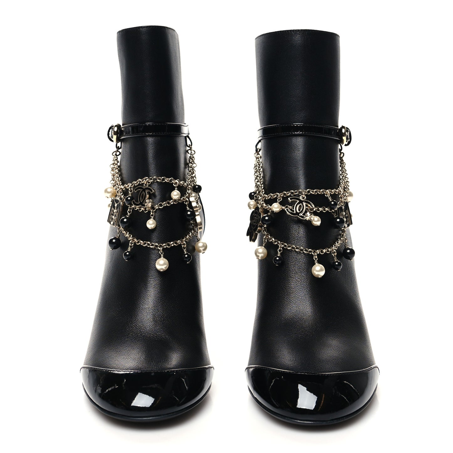 Lambskin Patent Calfskin Ankle Boots 36.5 Black