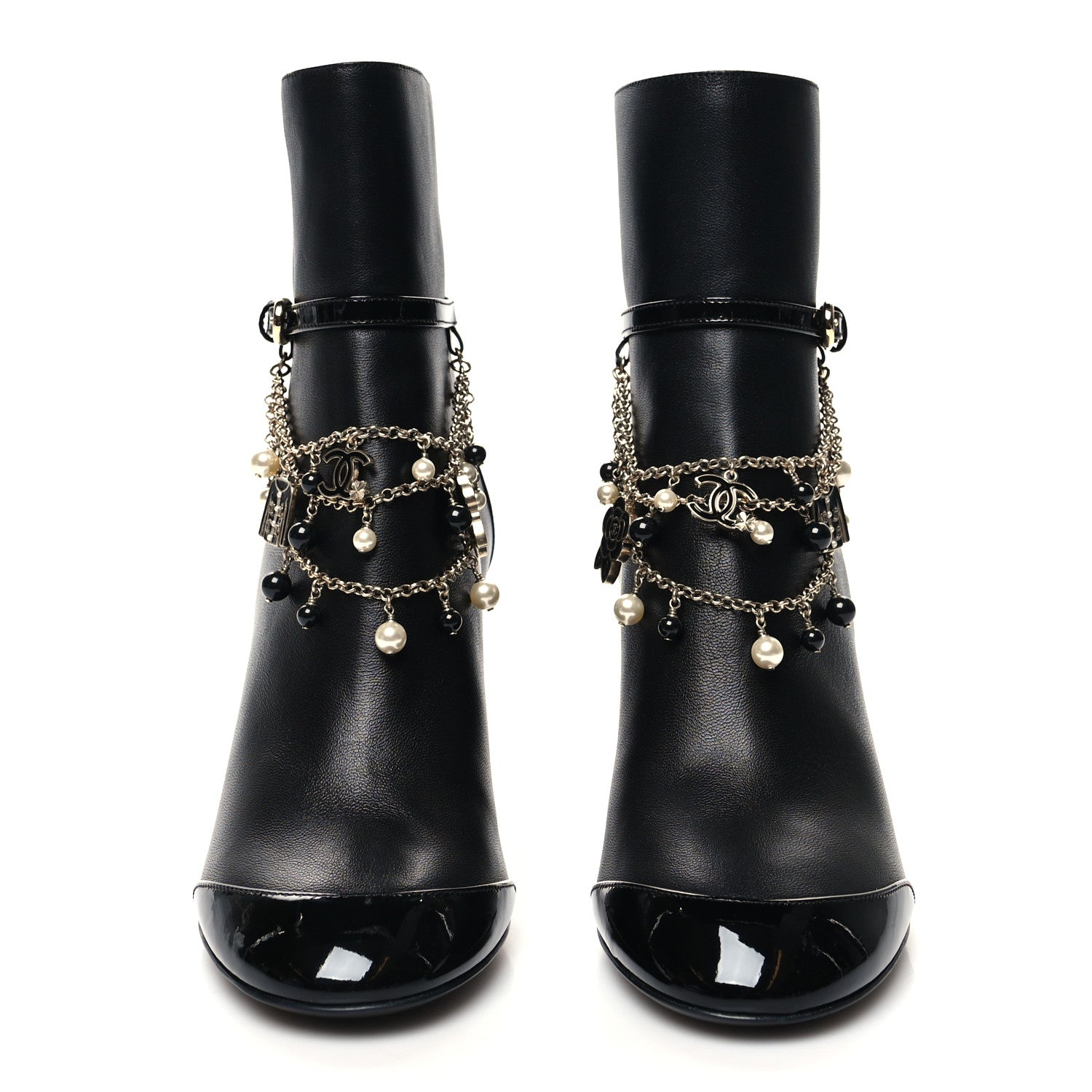 Chanel Lambskin Patent Calfskin Ankle Boots 36.5 Black 2 of 8