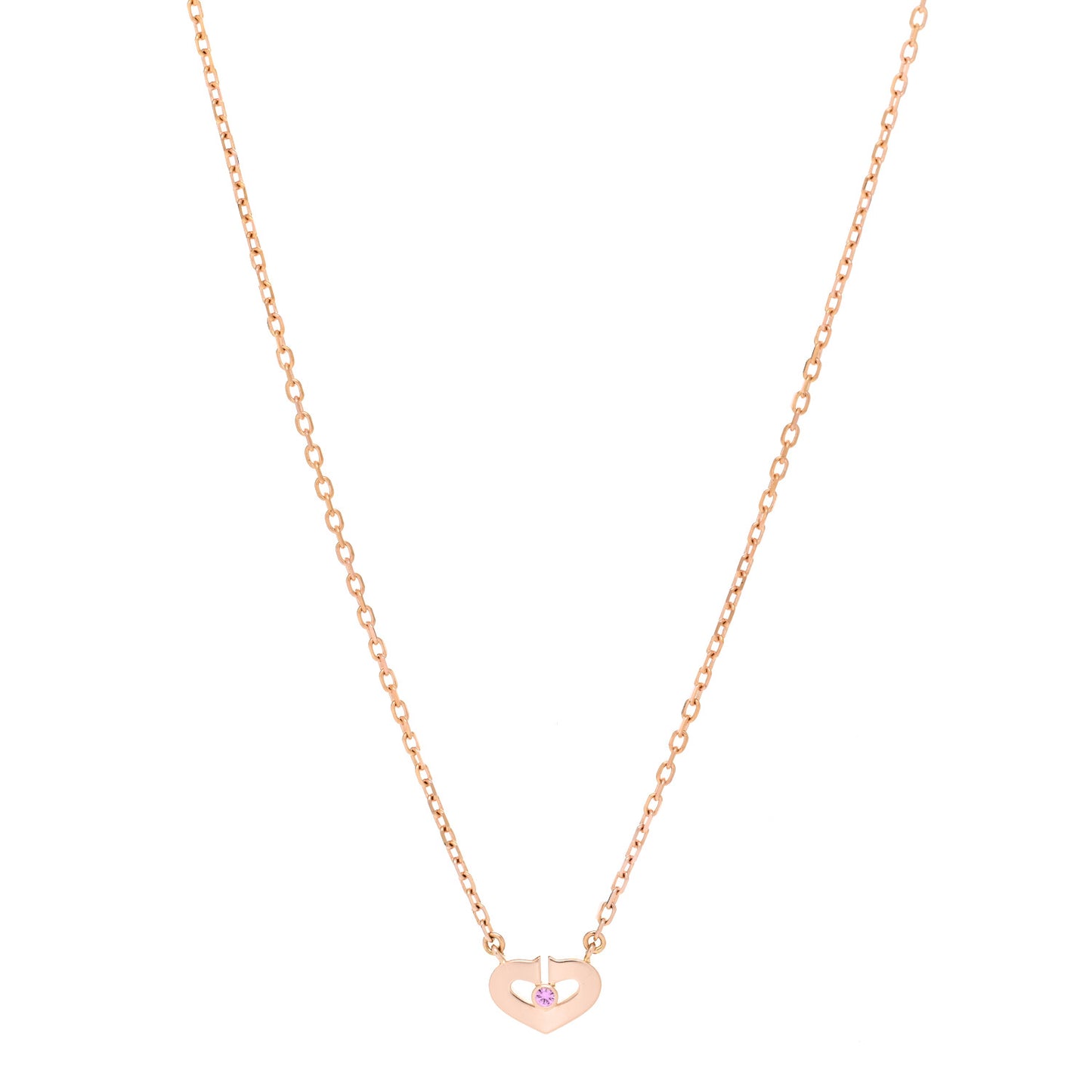 18K Pink Gold Pink Sapphire XS Hearts and Symbols Necklace