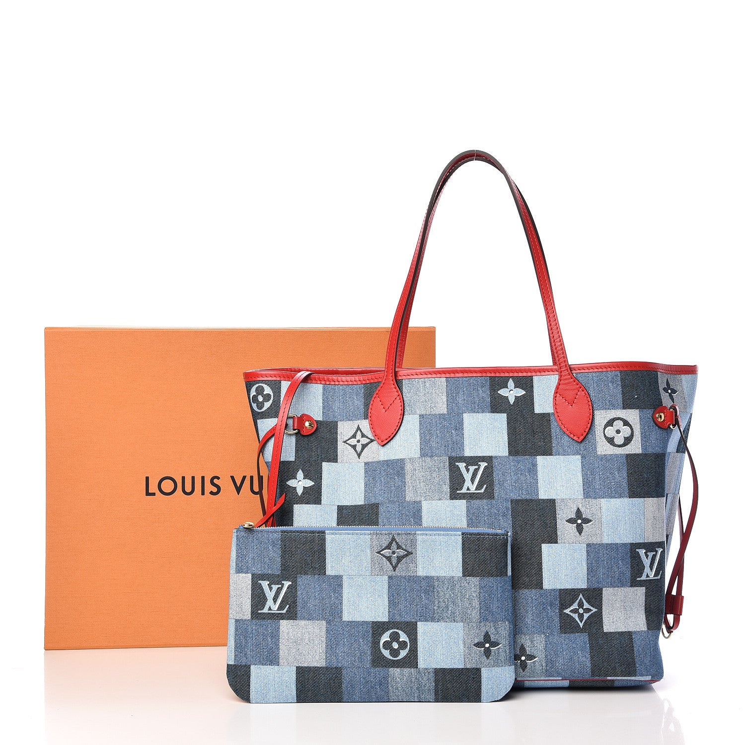 Louis Vuitton Denim Damier Monogram Patchwork Neverfull Blue Rouge 12 of 12