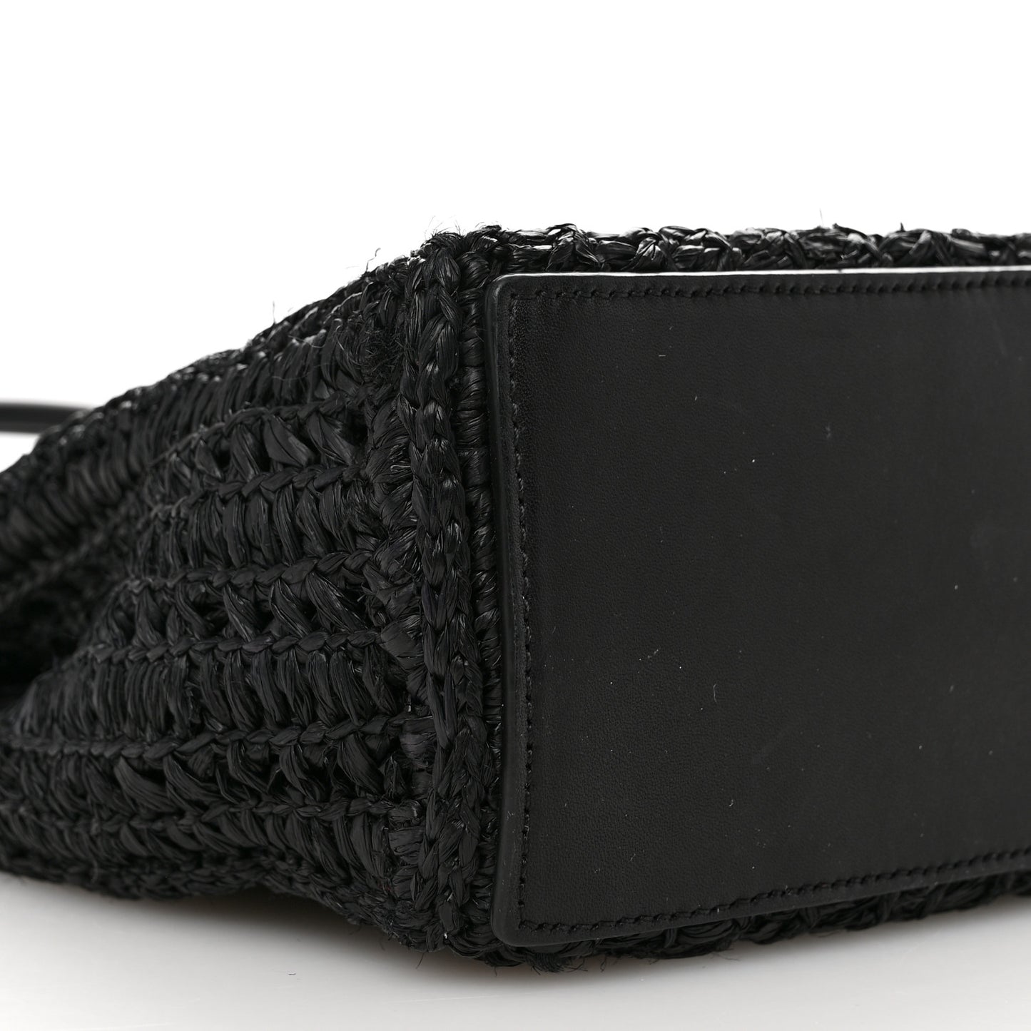 Raffia Calfskin Panier Rectangle Tote Black