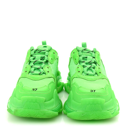 Balenciaga Fabric Mesh Clear Sole Womens Triple S Sneakers 37 Fluo Green 3 of 10