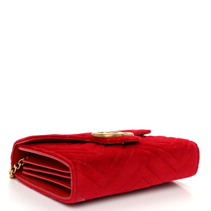 Gucci Velvet Matelasse GG Marmont Chain Wallet Hibiscus Red 4 of 11