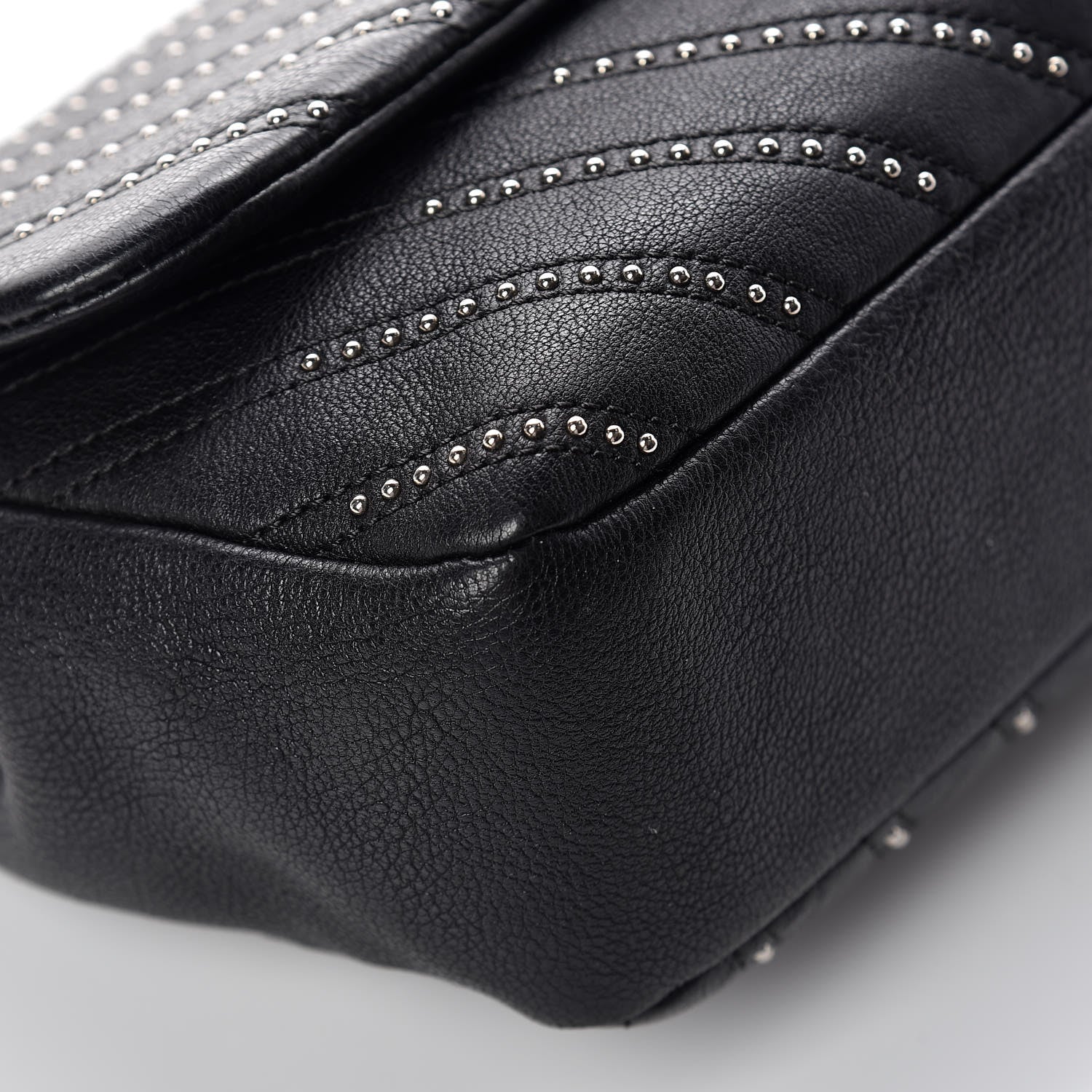 Chanel Calfskin Studded Chevron Quilted Medium Stud Wars Flap Black 10 of 13