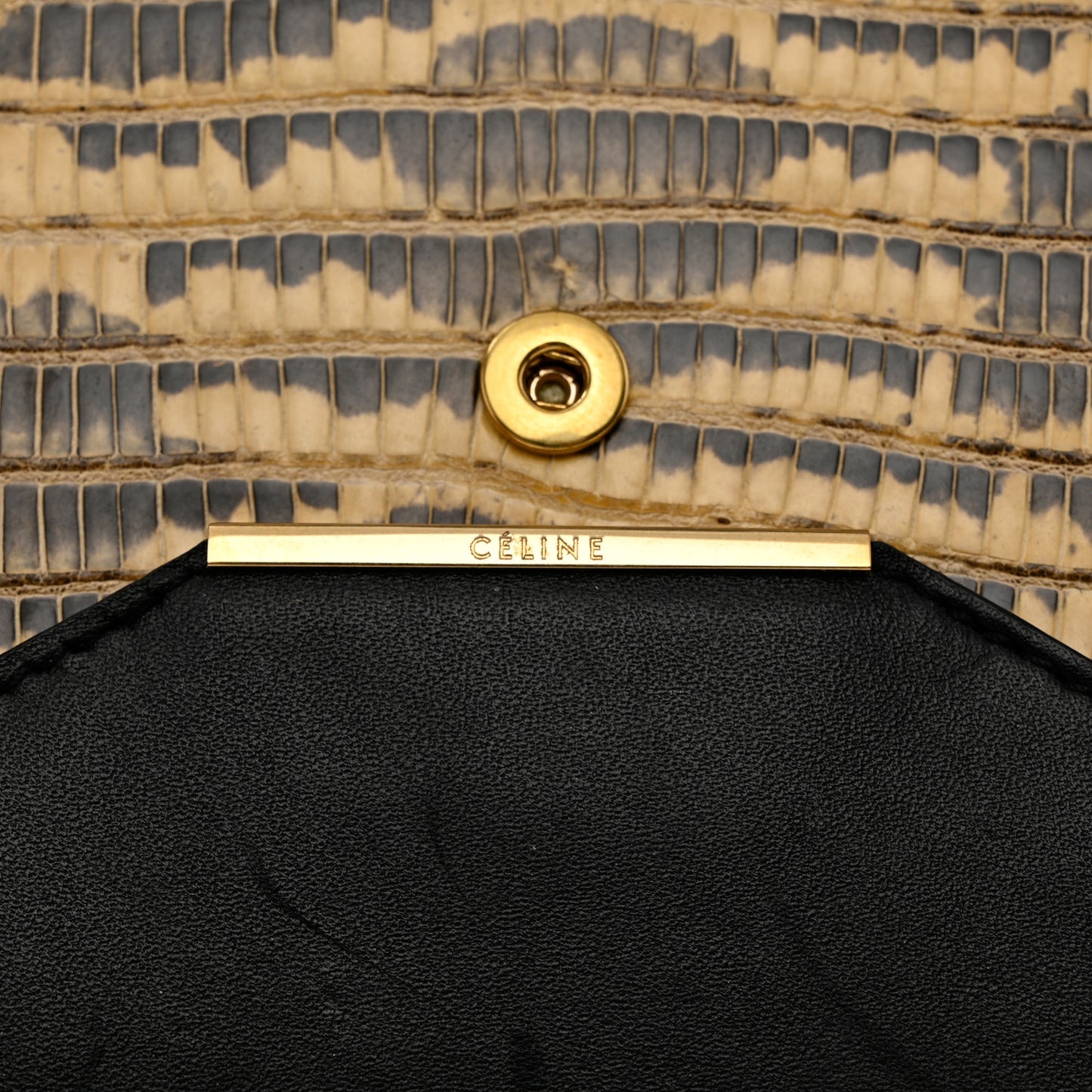 Calfskin Lizard Diamond Compact Multifunction Wallet Beige Black