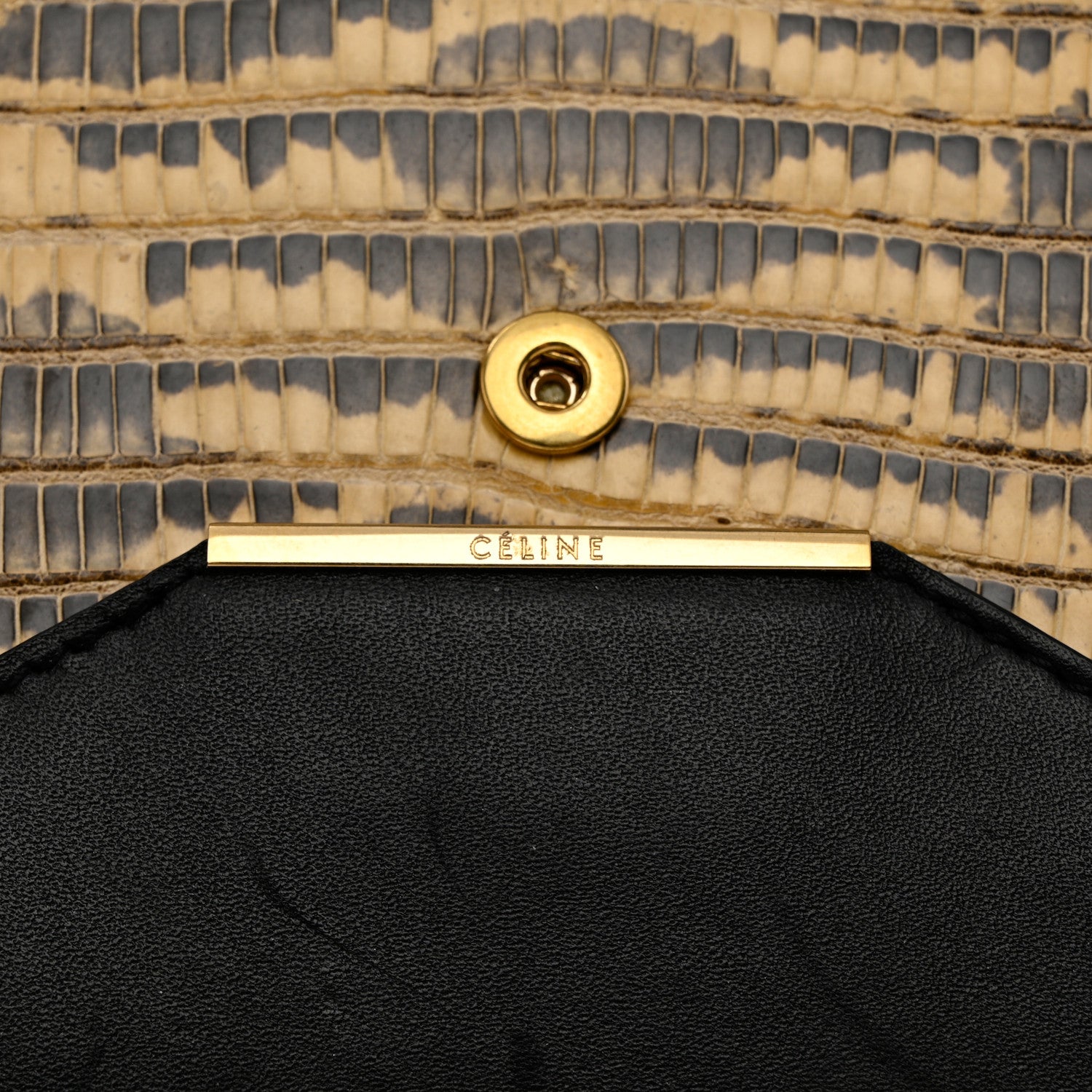 Celine Calfskin Lizard Diamond Compact Multifunction Wallet Beige Black 8 of 10