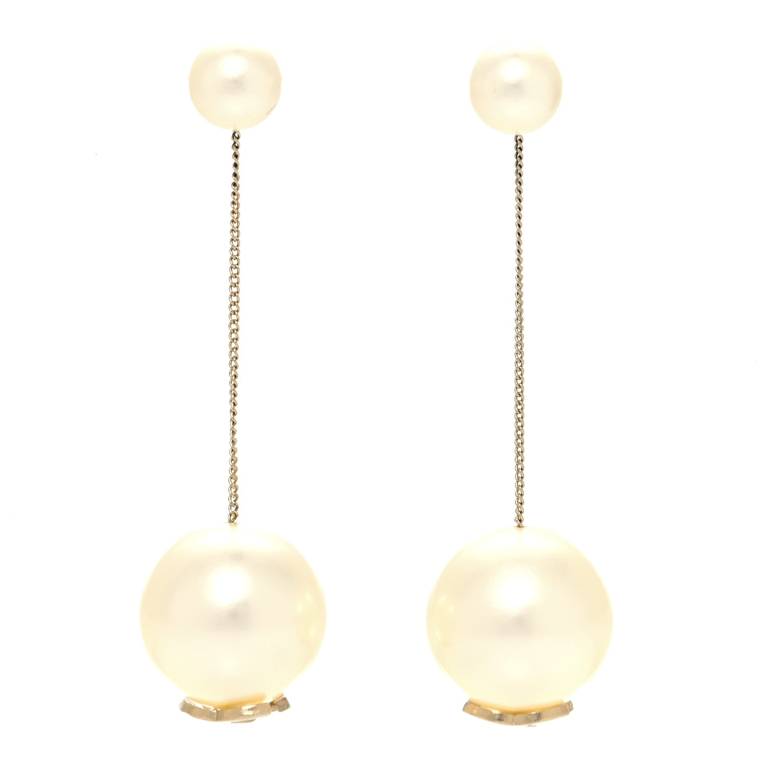 Chanel Pearl CC Chain Drop Earrings Gold 1 of 3