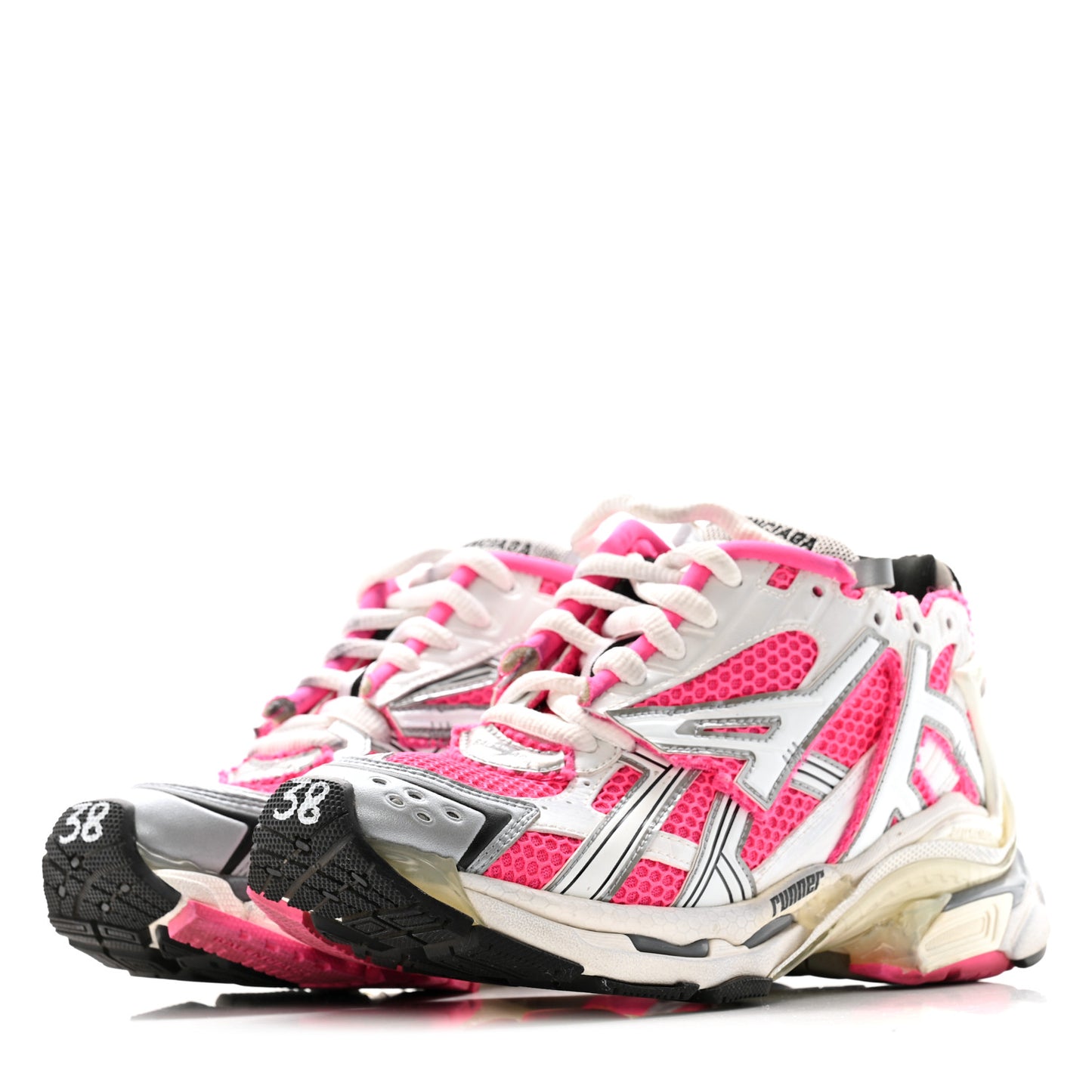 Mesh Rubber Womens Runner Sneakers 38 Fluo Pink Grey Black