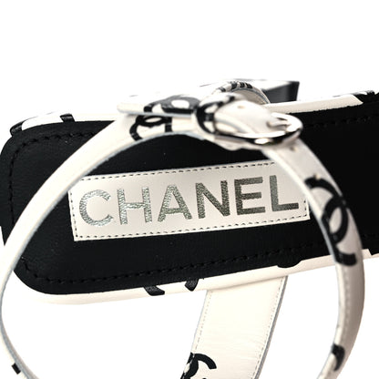 Chanel Printed Lambskin Coco Beach Platform Sandals 39 White Black 7 of 9