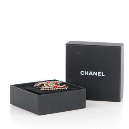 Chanel Enamel Poured Glass CC Brooch Gold Red 3 of 5
