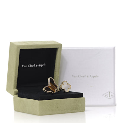 Van Cleef & Arpels 18K Yellow Gold Mother of Pearl Tiger Eye Lucky Alhambra Between the Finger Ring 51 5.75 7 of 7