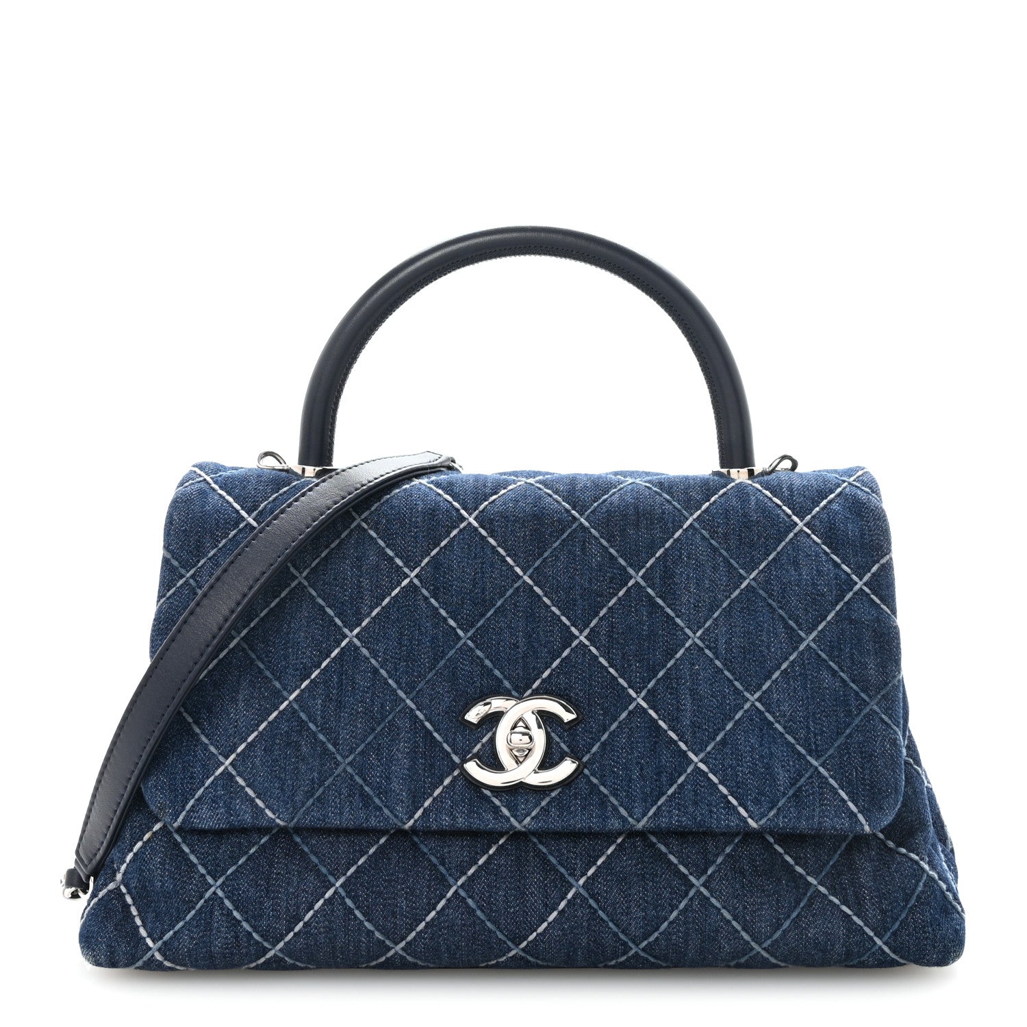 Chanel Denim Quilted Small Coco Handle Flap Blue 1 of 10