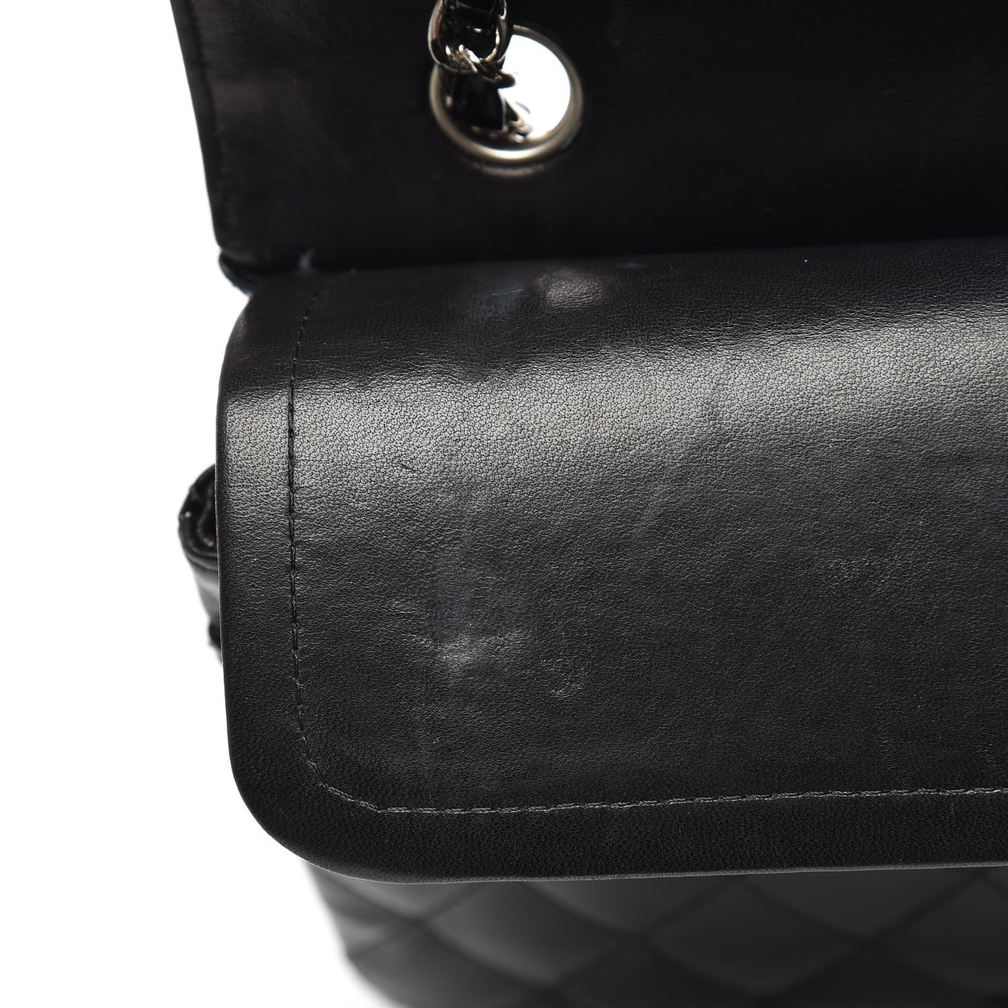 Patent Quilted Medium Double Flap Black