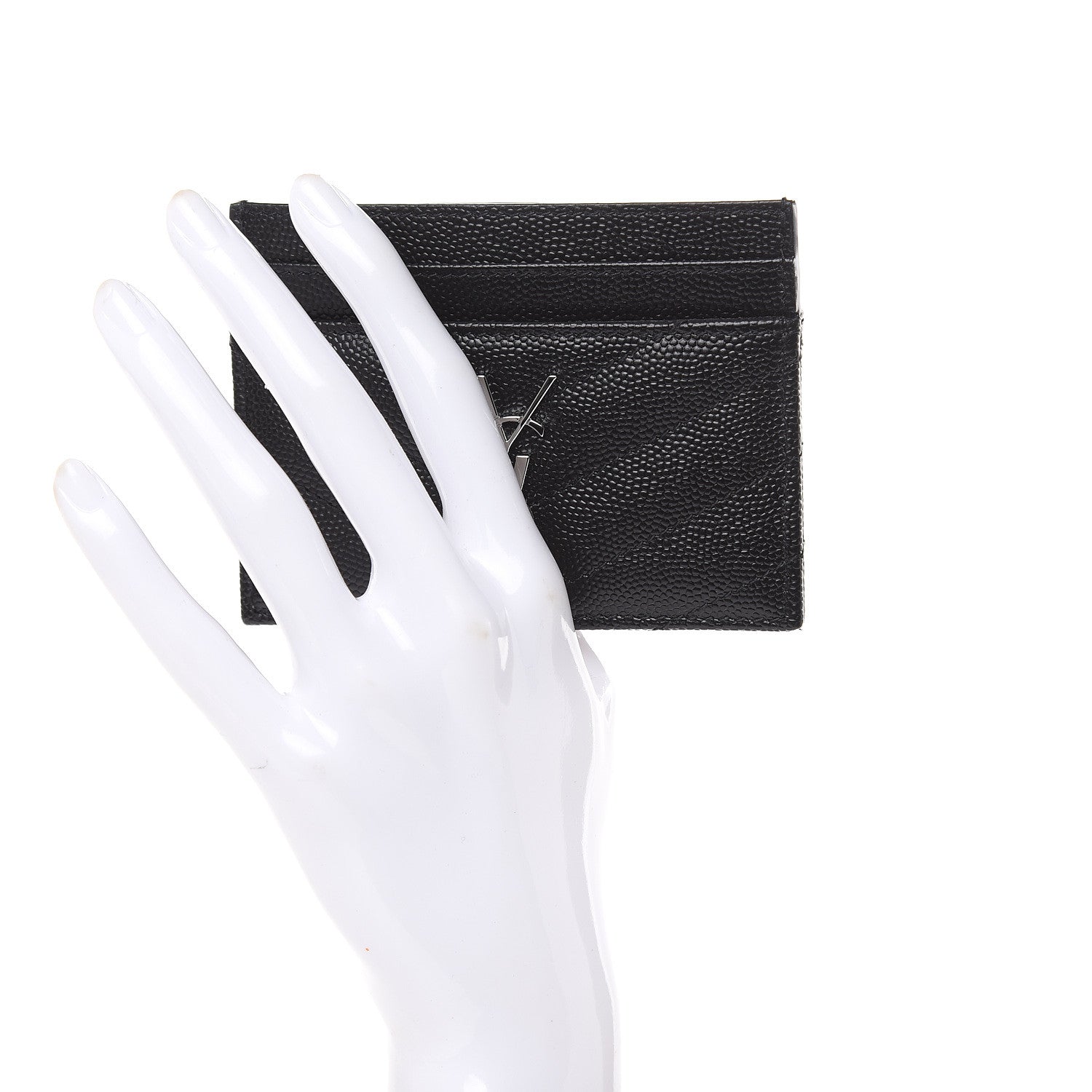 Saint Laurent Grain De Poudre Matelasse Chevron Monogram Credit Card Case Black 2 of 8
