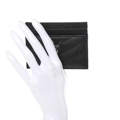 Saint Laurent Grain De Poudre Matelasse Chevron Monogram Credit Card Case Black 2 of 8