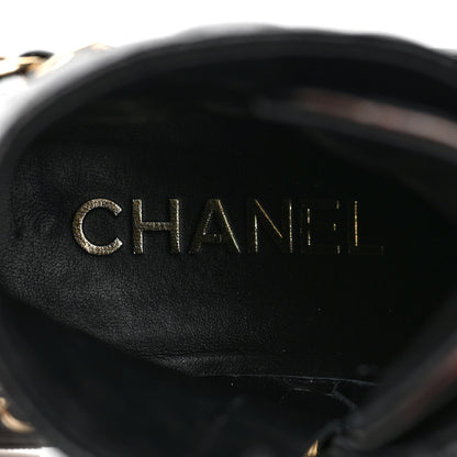Chanel Shiny Calfskin Patent Quilted Chain Lace Up Combat Boots 36.5 Black 8 of 10
