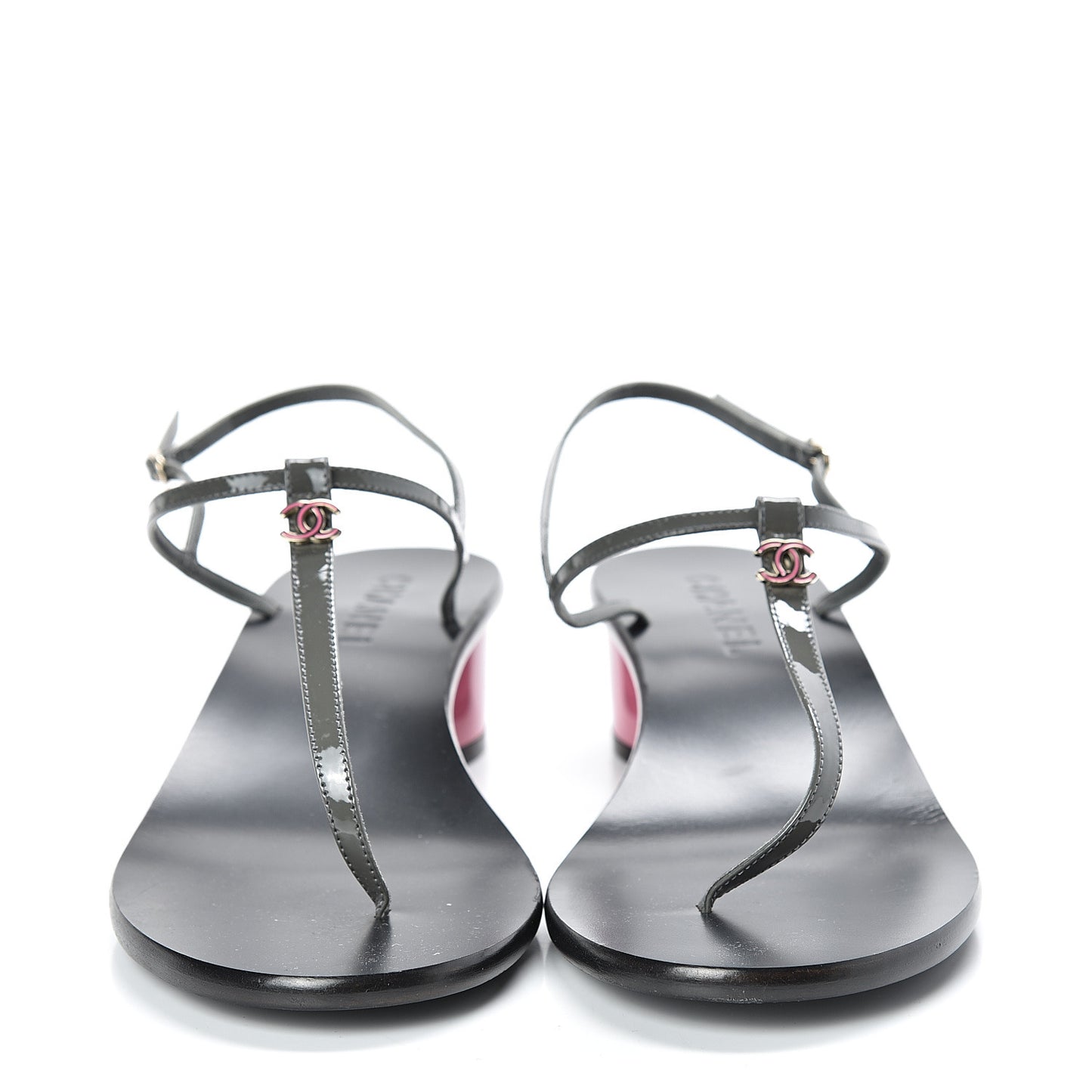 Patent CC Thong Sandals 41 Grey Pink