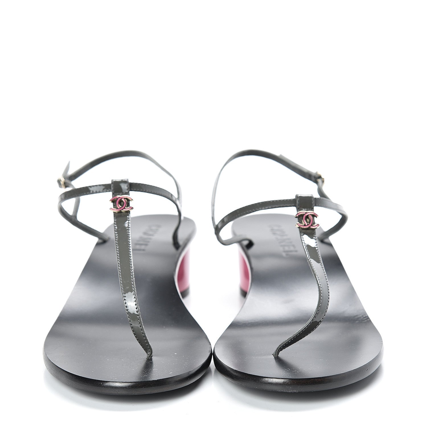 Chanel Patent CC Thong Sandals 41 Grey Pink 2 of 9