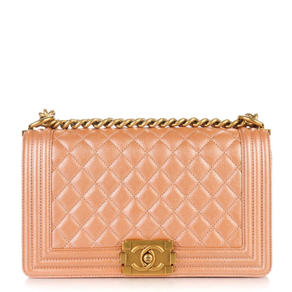 Chanel Metallic Calfskin Quilted Medium Boy Flap Dark Beige 1 of 9
