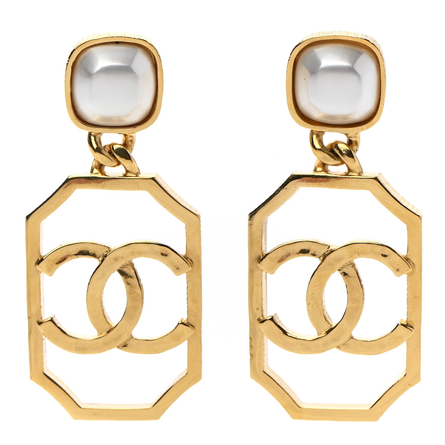 Chanel Metal Pearl CC Drop Earrings Gold 1 of 5