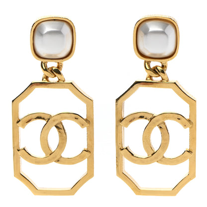 Chanel Metal Pearl CC Drop Earrings Gold 1 of 5