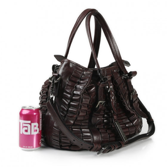 Burberry Leather Pleated Lowry Cartridge Bag Dark Purple 2 of 13