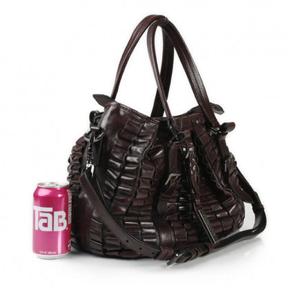 Burberry Leather Pleated Lowry Cartridge Bag Dark Purple 2 of 13