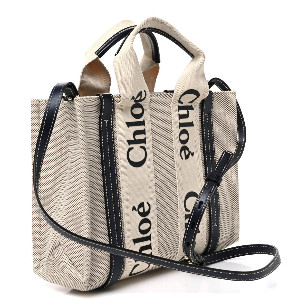 Cotton Calfskin Small Woody Ribbon Tote White Blue