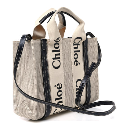Chloe Cotton Calfskin Small Woody Ribbon Tote White Blue 2 of 9