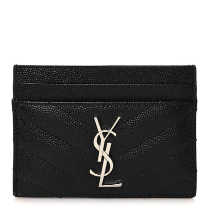 Saint Laurent Grain De Poudre Matelasse Chevron Monogram Credit Card Case Black 1 of 7