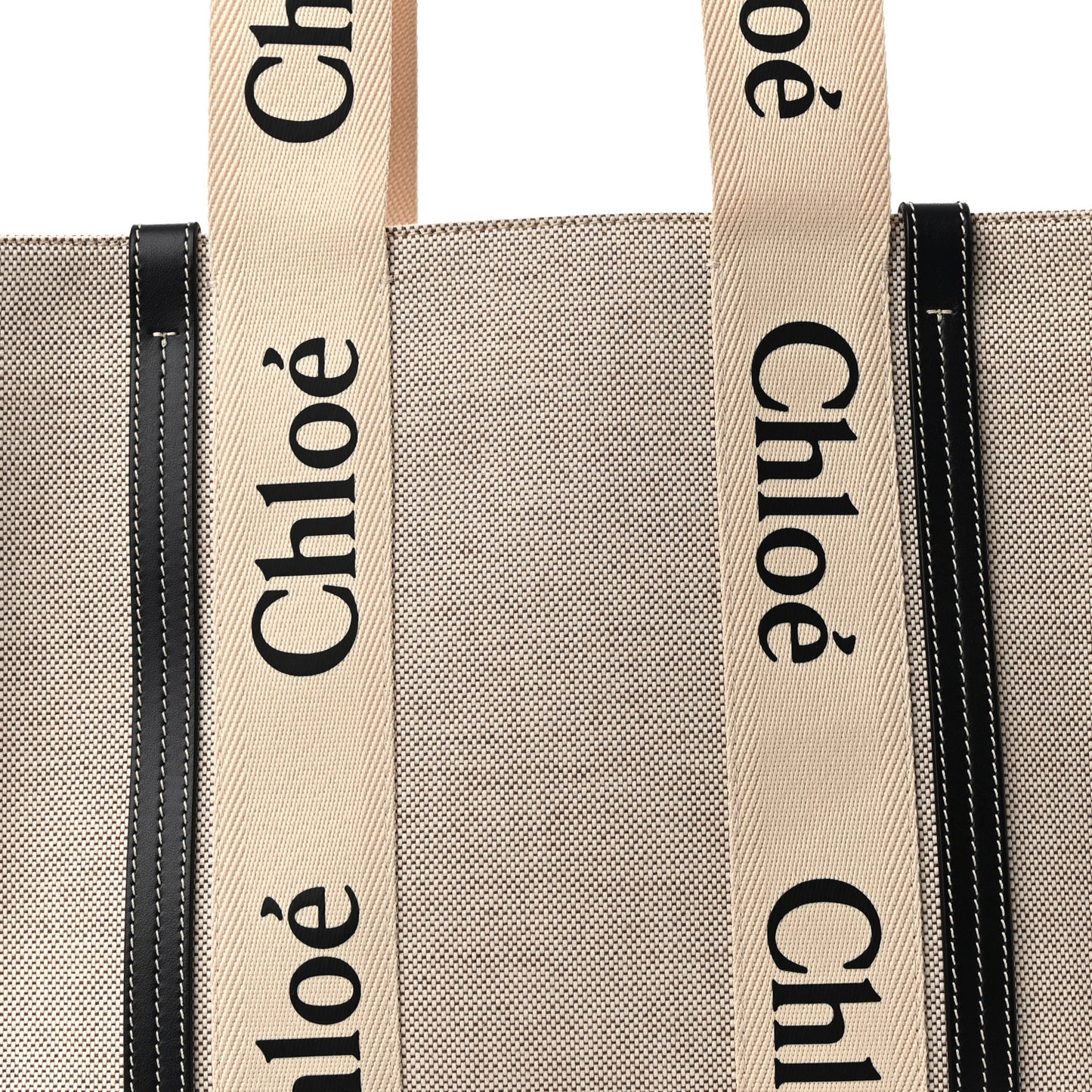 Cotton Calfskin Medium Woody Ribbon Tote White Black