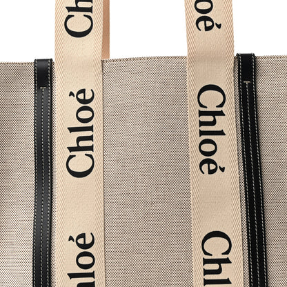 Chloe Cotton Calfskin Medium Woody Ribbon Tote White Black 7 of 13