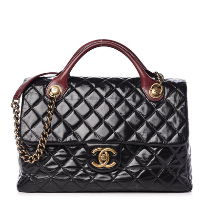 Chanel Glazed Calfskin Castle Rock Large Flap Black Burgundy 1 of 12