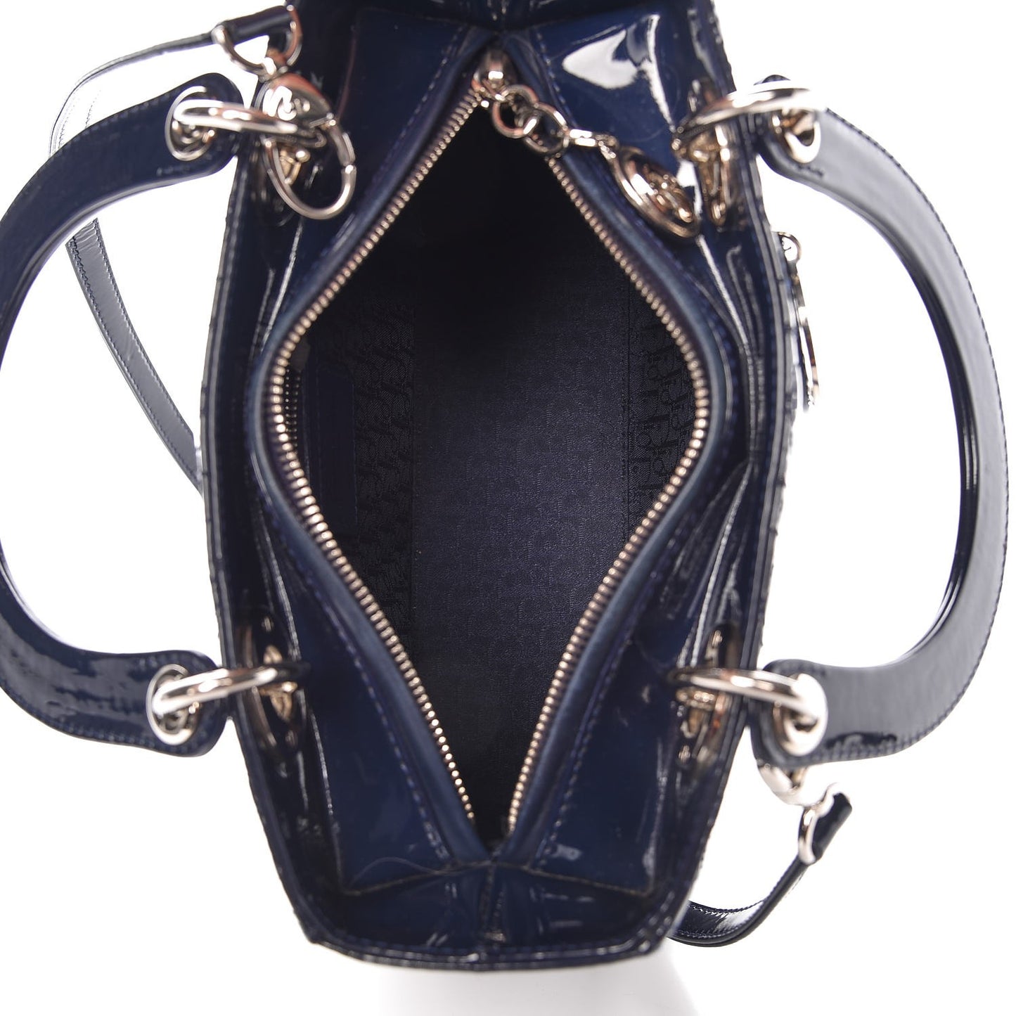 Patent Cannage Medium Lady Dior Navy Blue
