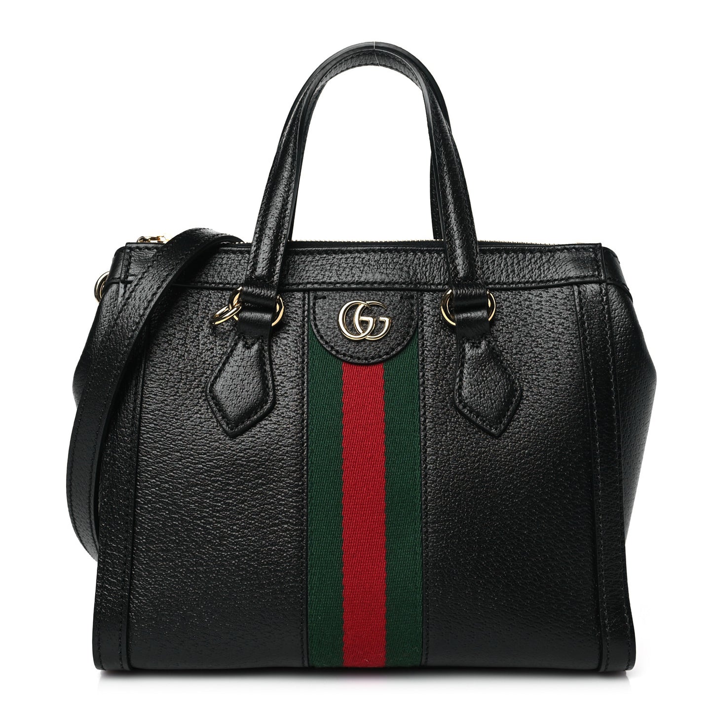 Textured Calfskin Web Small Ophidia Tote Bag Black