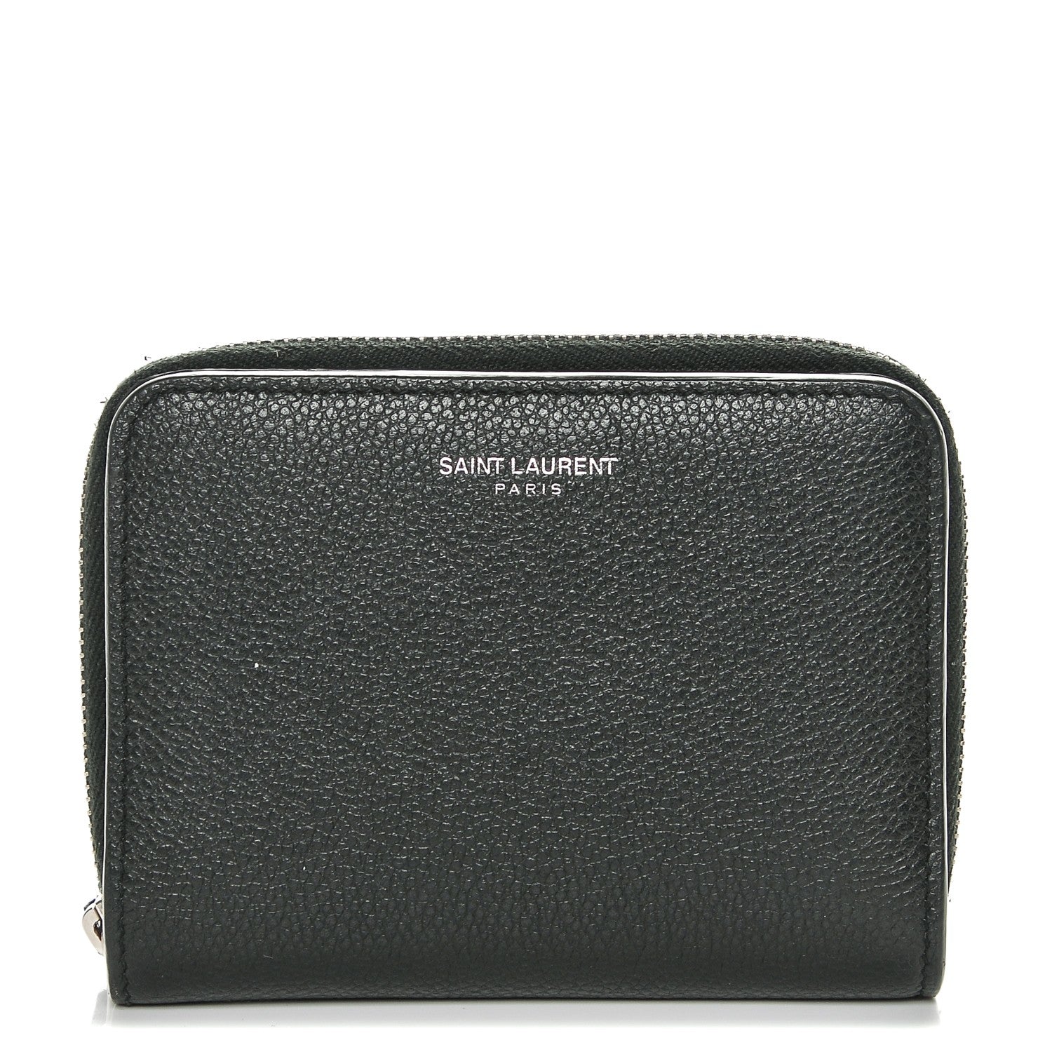 Saint Laurent Grained Calfskin Rive Gauche Compact Zip Around Wallet Black 1 of 6
