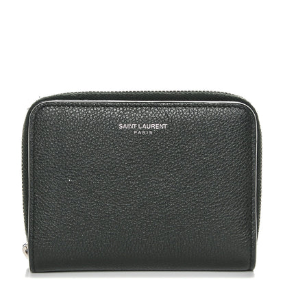 Saint Laurent Grained Calfskin Rive Gauche Compact Zip Around Wallet Black 1 of 6