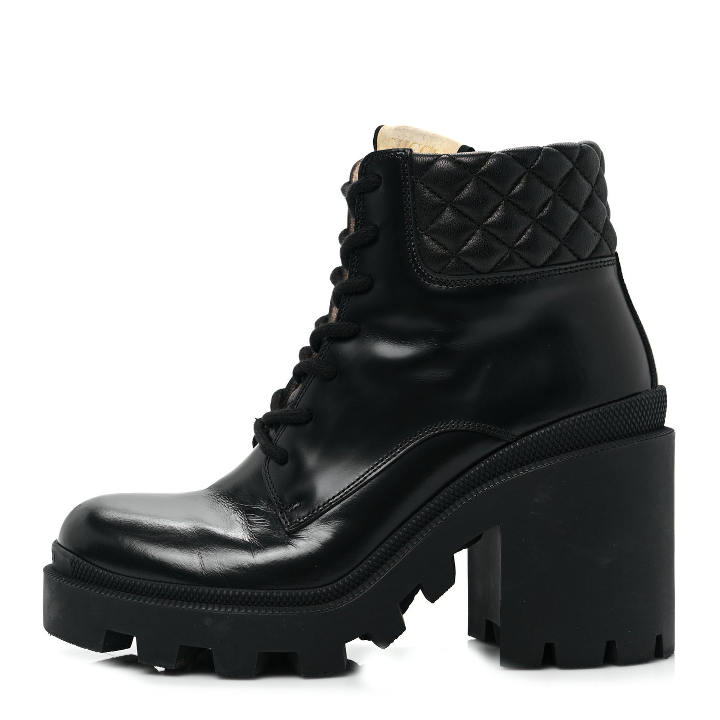 Magnum Calfskin Nappa Quilted Lace Up Ankle Boots 38.5 Black