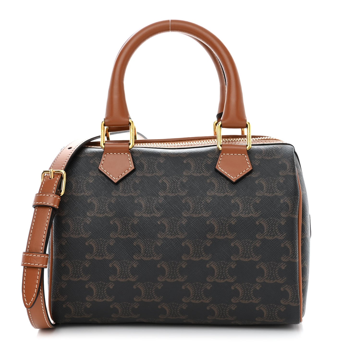 Triomphe Canvas Calfskin Small Boston Bag Tan